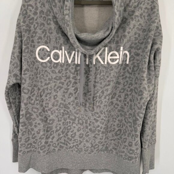 Calvin Klein Womens Grey Leopard Print Cowl Neck Sweatshirt top size 2XL - Picture 5 of 11